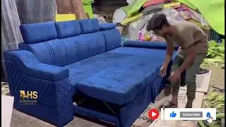 &ldquo;Hydraulic L-Shape Sofa Cum Bed with Storage