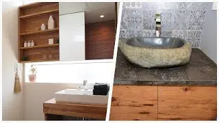 75 Scandinavian Powder Room With Medium Tone Wood Cabinets Design Ideas You'll Love 🔴