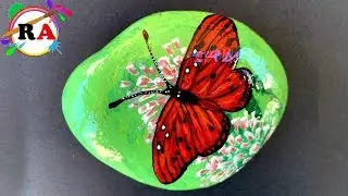Rock Painting tutorial Red butterfly