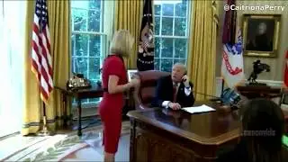 Trump Awkward Moment with Irish Female Reporter in front of his colleagues