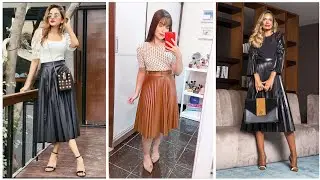 Latest leather pleated skirt outfit ideas#2023
