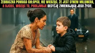 Żebraczka pomaga płaczącemu chłopcu, nie wiedząc, że obok stoi jego ojciec milioner