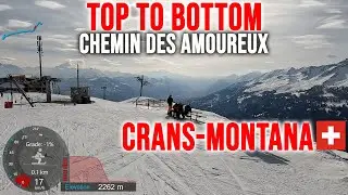 [4K] Skiing Crans-Montana, Top to Bottom via Chemin des Amoureux Red, Switzerland GoPro HERO10