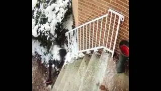 Meek Mill slips on his mother's stairs in his yeezys. ANOTHER L!