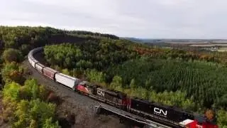 CN Train Crossing Salmon River Bridge - Amazing HD Drone Video!