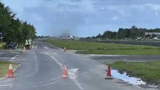 Bombardier BD700 1A10 Global 6000 jet takes off from Funafuti International