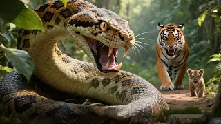 The dangerous snake is ready to swallow the tiger.