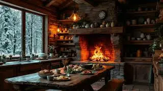 Warm Hearth Kitchen 🔥 | Winter Day Ambience with Crackling Fire & Feast on the Table