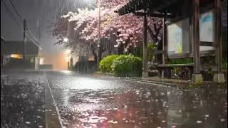 Cozy Rain at a Japanese Bus Stop | Peaceful Night Mood