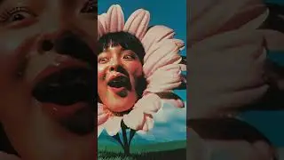 a hyper-realistic flower with a human face in the center, joyful young woman with expressive emot...