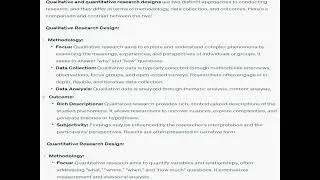 Compare and contrast qualitative and quantitative research designs  Think about this in terms