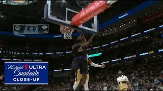 LeBron James drives and finishes with a massive lefty powerful lefty dunk on Alex Sarr
