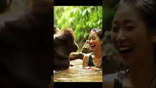 Monkey is Playing with Girl #shorts #animalsfun #viral