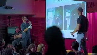 A real live firefighter, hockey coach, an cook! 🧑&zwj;🚒 Pitched to a crowd of 150+ strangers!