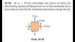 If ksi, determine the factor of safety for this loading against yielding based on (a) the maximum sh