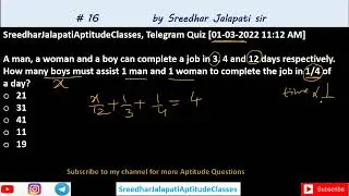 Telegram channel Quiz #16 | Important Aptitude Questions | #sreedharjalapatisir
