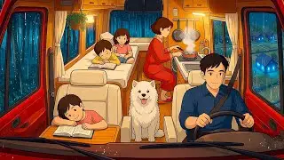 A Rainy Night Road Trip with Family | Cozy Car Camping (Studio Ghibli Style)