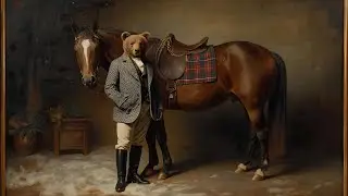 Ralph Lauren Inspired Equestrian Bear | Old Money Christmas TV Art | Moody Vintage @99for1TVart 