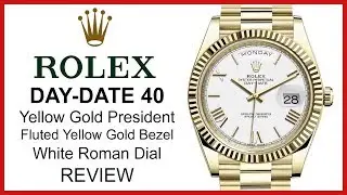 Rolex Day-Date 40, White Roman Dial, Fluted Yellow Gold Bezel, President Bracelet, REVIEW - 228238