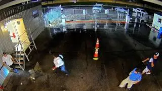 Co-worker busting his ass on slippery stairs
