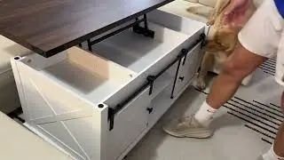 Журнальный столик ALLSTAND 48 Farmhouse с подъемной столешницей, раздвижной дверью для хранения в...