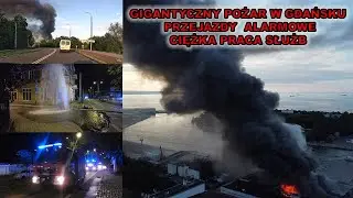 Ogromny pożar magazynu w Gdańsku.Bohaterski policjant zakręca hydrant-gejzer. Przejazdy alarmowe .