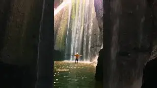 Bali's hidden waterfall in a Cave! 🫨 Would you go here!? #shorts #bali #indonesia #viral #ytshorts