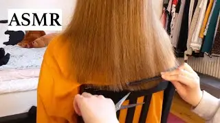 ASMR my friend needed a lil trim 🧡 Relaxing haircut and hair brushing/combing (no talking)