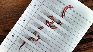 Snake on Line Paper - Easy 3D Trick Art for beginning step by step