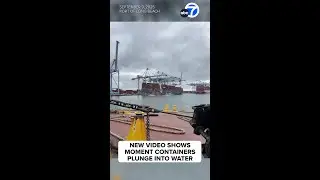 Moment shipping containers plunge into water at Port of Long Beach