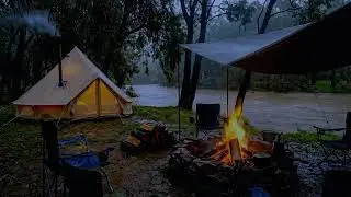 🌧️ No Ads| Rainy Riverside Camping Ambience with Cozy Campfire Glow for Deep Sleep & Relaxation
