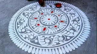 Simple round alpona design for Saraswati Puja/Easy alpona design/Saraswati Puja alpona 