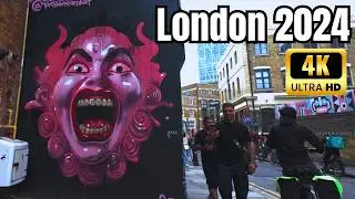 Brick Lane to Spitalfields Market | London Walking Tour August 2024 4K HDR
