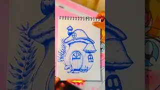 Mushroom House Drawing with Ball Pen ✍️ Aesthetic Art #shorts