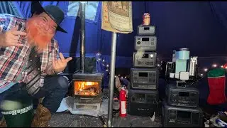 Hot tent camping in a winter wonderland