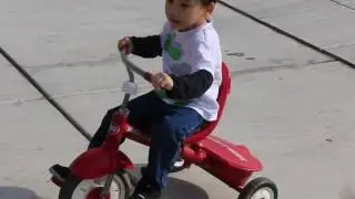 Kid Learning & Playing: Riding Red Radio Flyer Tricycle