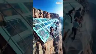 Glass bridge collapses as tourists arrive #short #shortsviral #trending  #crash #shortvideo