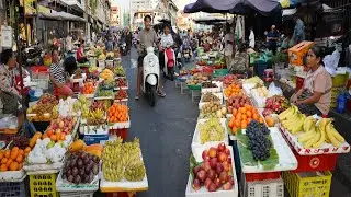 Toul Tumpoung Evening Street Market Scene &ndash; Plenty Fresh Fruit, Vegetable & More Street Food