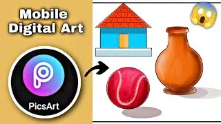 How To Drawing A House, Cricket ball and Pitcher  😱👉By Pics Art💥🔥🔥🔥