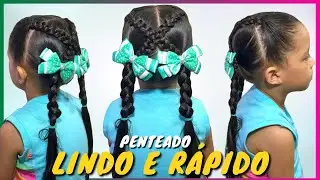 Penteado fácil e rápido com tranças / penteado de cabelo infantil com elásticos