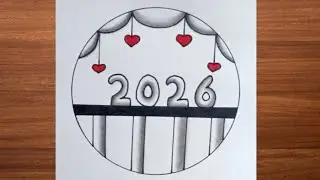 Happy new year 2026 drawing | Easy drawing | New year 2026 drawing | pencil drawing step by step|art