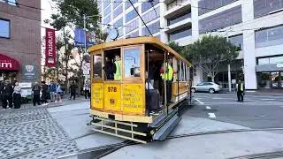 San Francisco Market Street Railway Company #578 departs Don Chee & Steuart w/ a friendly crew