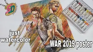 WAR Movie Poster with watercolor by Shubhom Dutta Art | Hrithik Roshan Vs Tiger Shroff