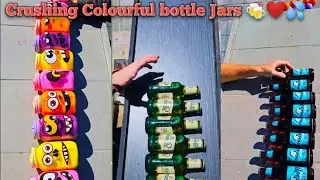 Crushing Colourful bottle Jars🍾🍻🥃🥵❤️ dropping balloons filled with water 💦💦👻#suscribe #crushingtime