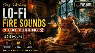 🐈🔥 Lo-Fi Music & Fire Sounds ASMR | Cat Purring by the Campfire 🐈🔥 고양이 골골송 + 로우파이 | 깊은 휴식