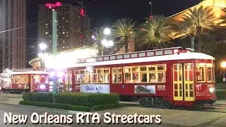 New Orleans Streetcars RTA Nighttime Running Canal Street and St. Charles Avenue