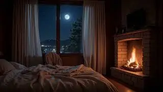 Gentle 1 Hour Fireplace Moonlight Music | Insomnia Relief, No Vocals & Cozy Bedroom Vibes