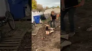 My boy is helping out! Splitting wood