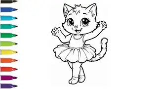 Cute Cat Drawing for kids, Painting Coloring for kids, Toddlers How To Draw Cute Cat Let's Draw 