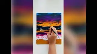 Vibrant Sunset Beach Acrylic Painting | Colorful Ocean Waves Art